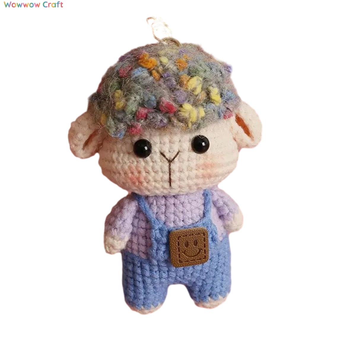 Pendants,Crochet Doll,Cute hand-crocheted curly-haired lamb doll - hand-crocheted pendant keychain